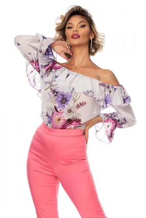Blusa a stampa floreale con maniche lunghe