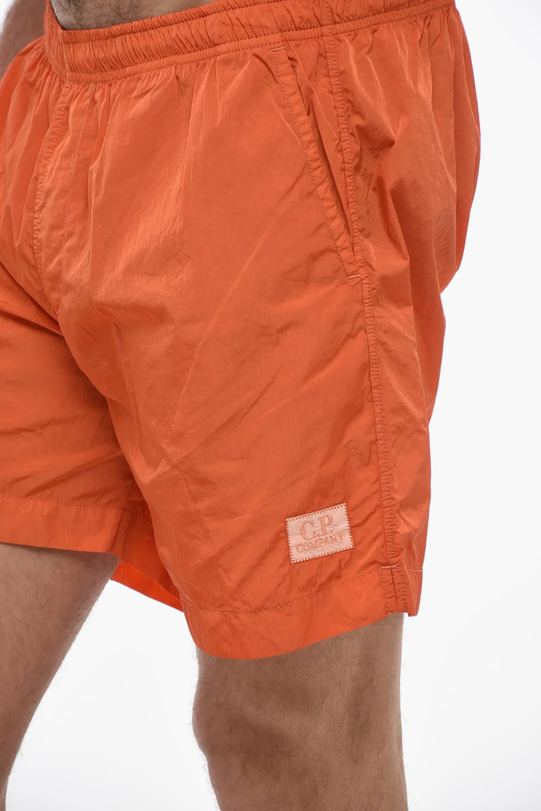 Costume da Bagno Boxer in Tinta Unita con Logo a Contrasto